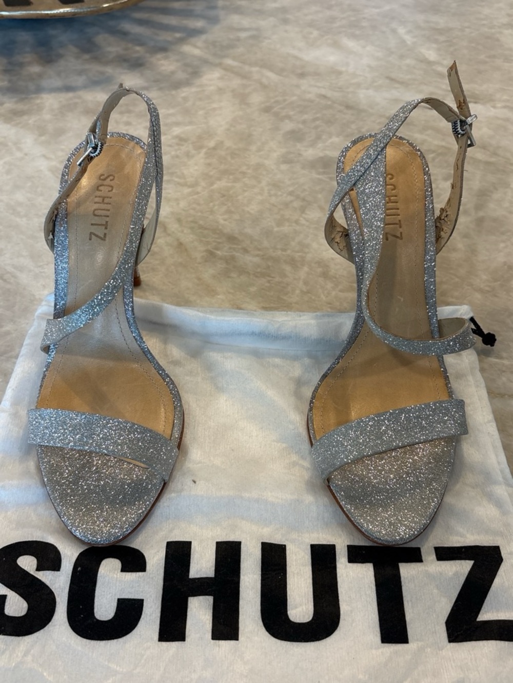 SCHUTZ silver sparkling sandals